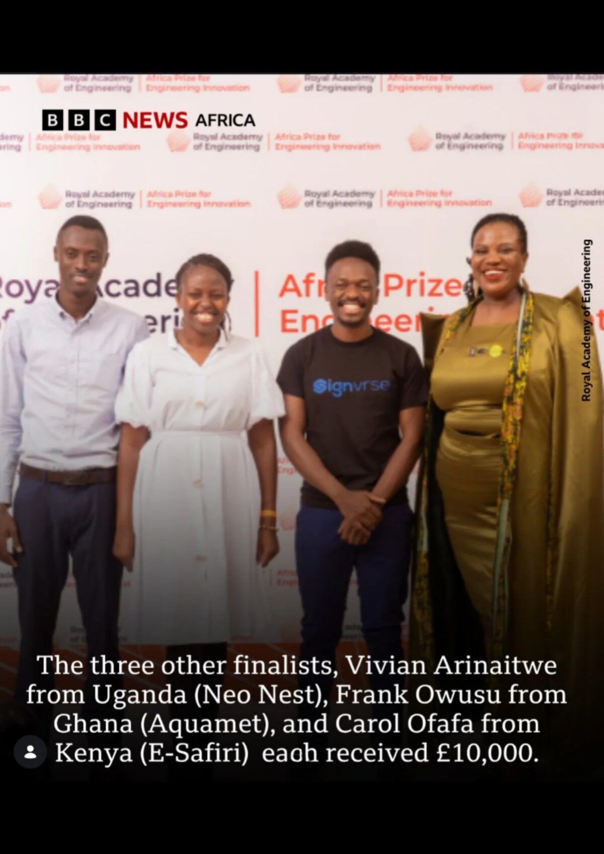 E-Safiri featured on BBC Africa for the Royal Academy of Engineering Africa Prize 2026